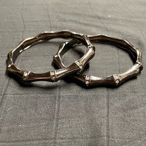 Silver Tone Bamboo Rhinestone Bangle Bracelets